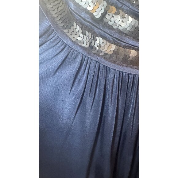 BCBG Navy Blue Small Sleeveless Sequined Formal Gown Dress With V-Neckline - Picture 9 of 16